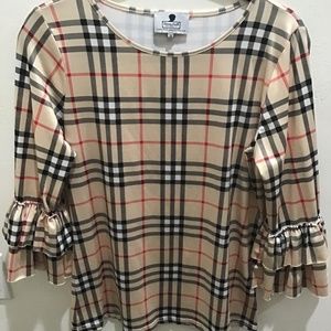 (RARE) Dainty Jewells- Tan Plaid Layering Top